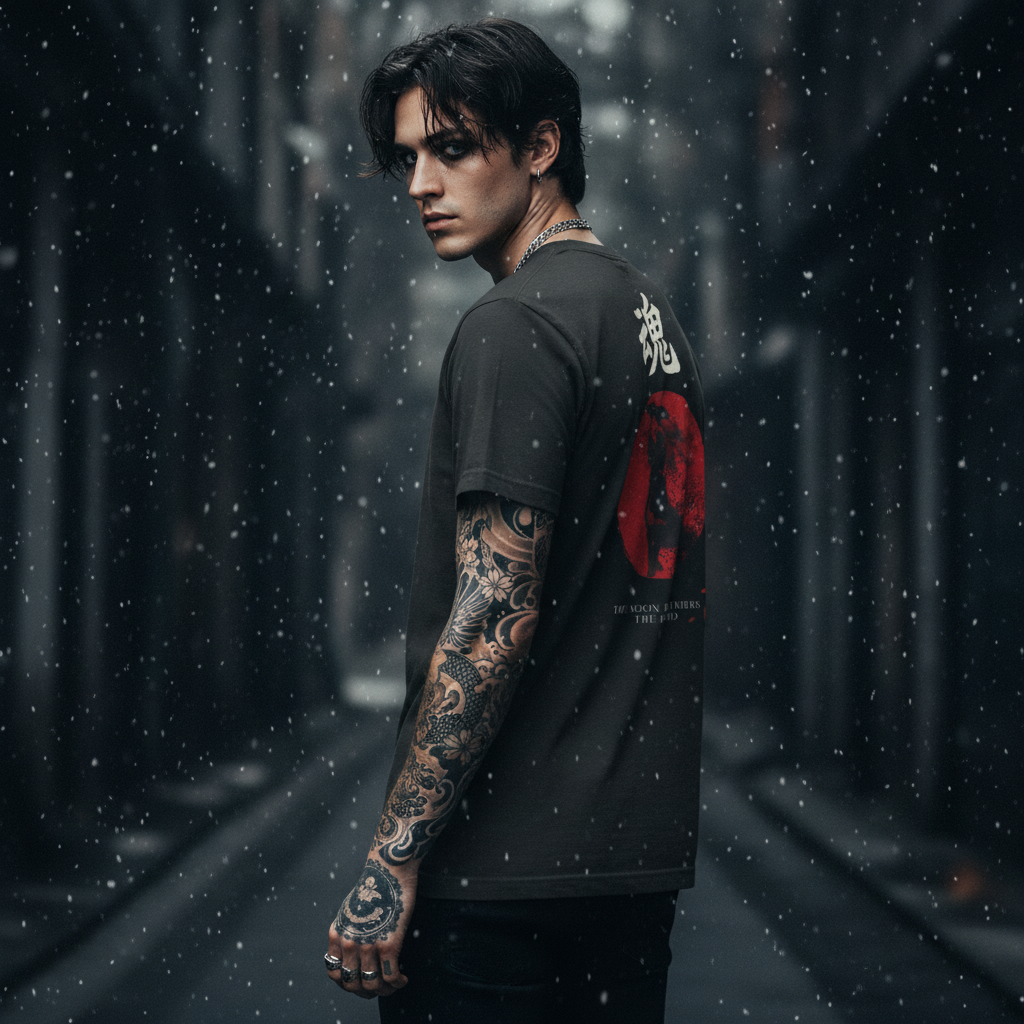 Camiseta Samurai Mujer – Luna Roja & Estilo Japonés Oscuro