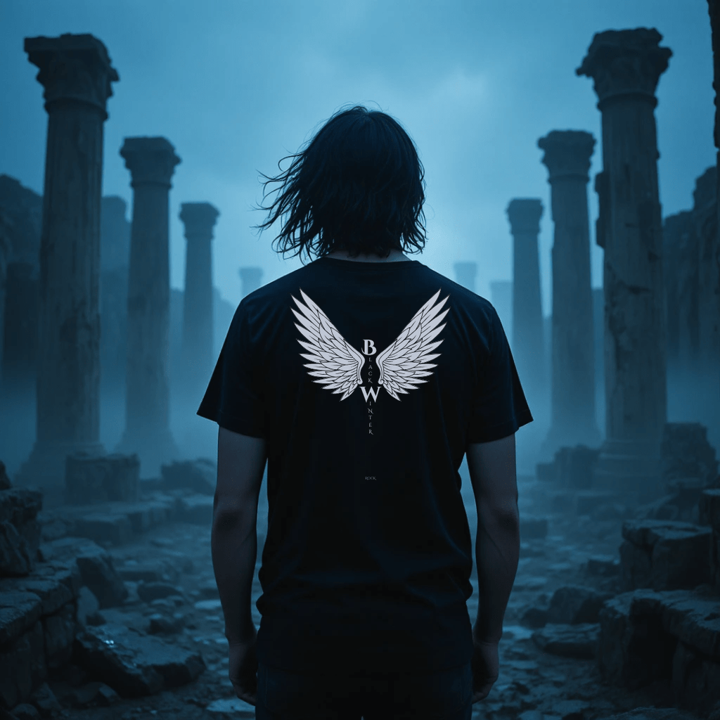 Camiseta Negra “Alas del Invierno” – Black Winter Rock - Black Winter Shop