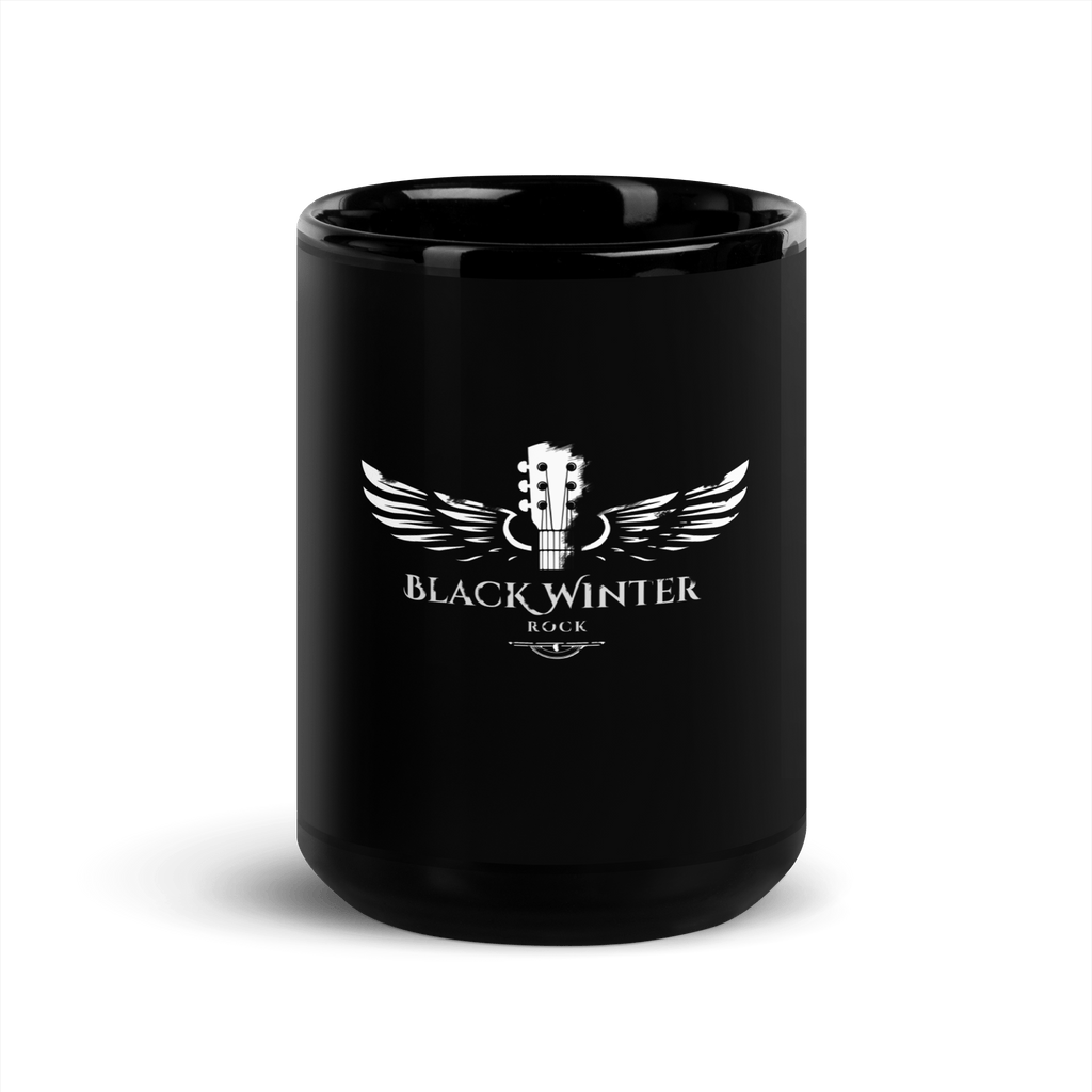 Taza negra brillante con logo de Black Winter Rock - Black Winter Shop