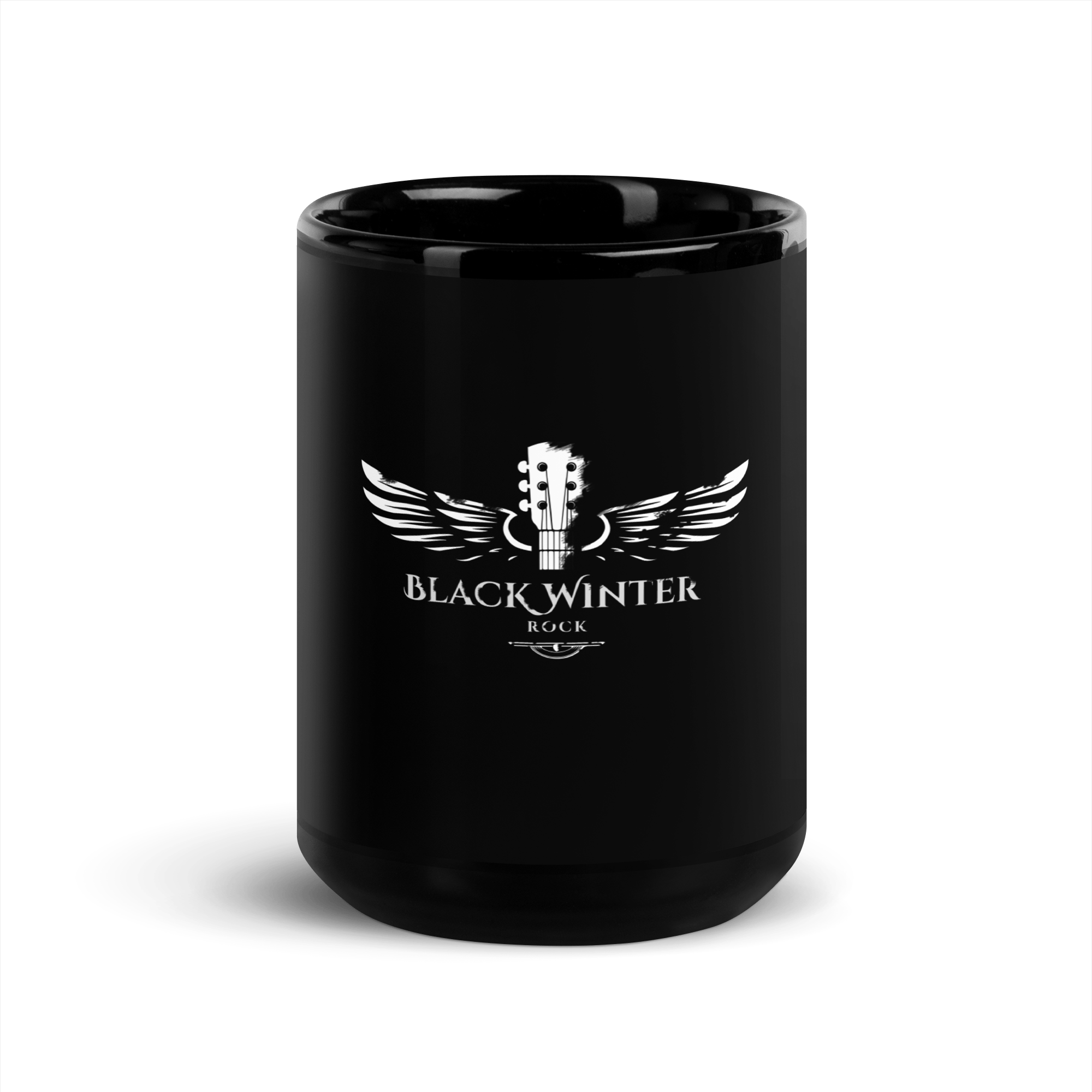 Taza negra brillante con logo de Black Winter Rock - Black Winter Shop