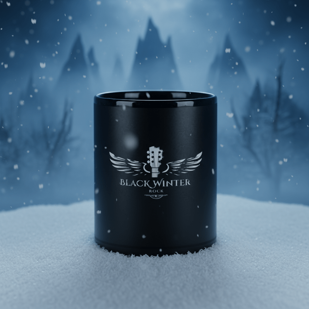 Taza negra brillante con logo de Black Winter Rock - Black Winter Shop