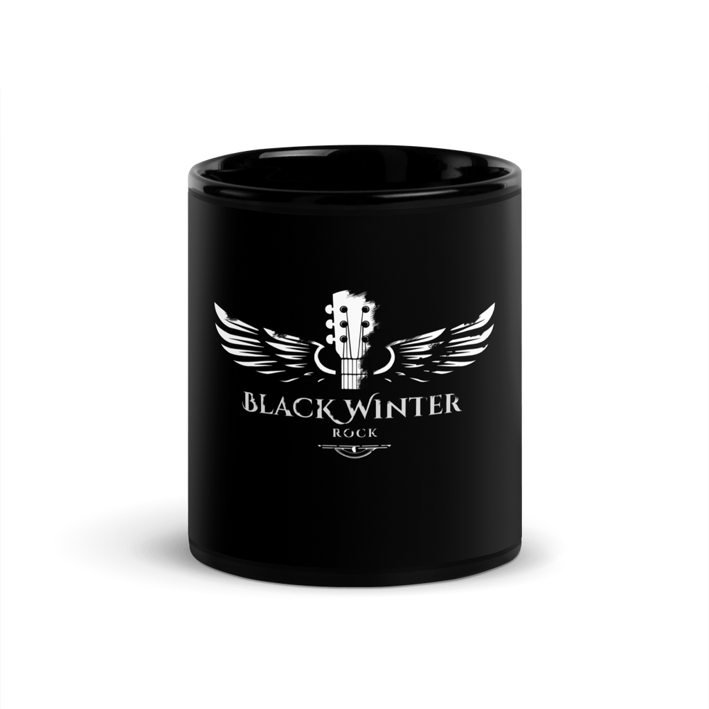 Taza negra brillante con logo de Black Winter Rock - Black Winter Shop